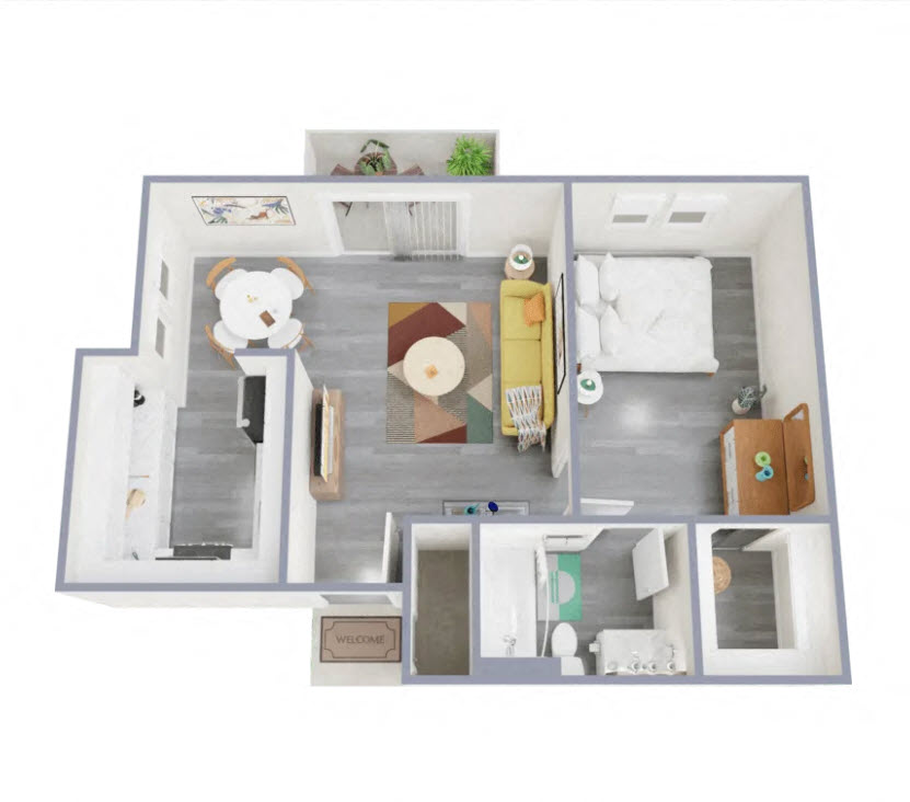 Floor plan for 1 bed, 1 bath, 512 sqft